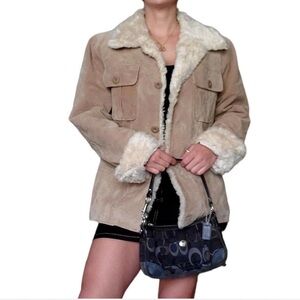 Leather Suede Shearling Jacket Vintage